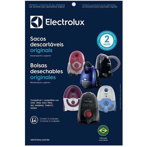 Kit com 3 Sacos descartaveis modelos One, Trio, Max Trio, Go!, Ingenio, Twenty e Sonic (SBEON) Electrolux
