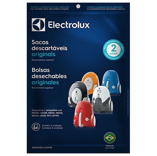 Kit com 3 Sacos descartáveis para modelos NEO09, NEO10, NEO11, NEO12, NEO16, LISTRO E PET LOVER (SBENE) Electrolux