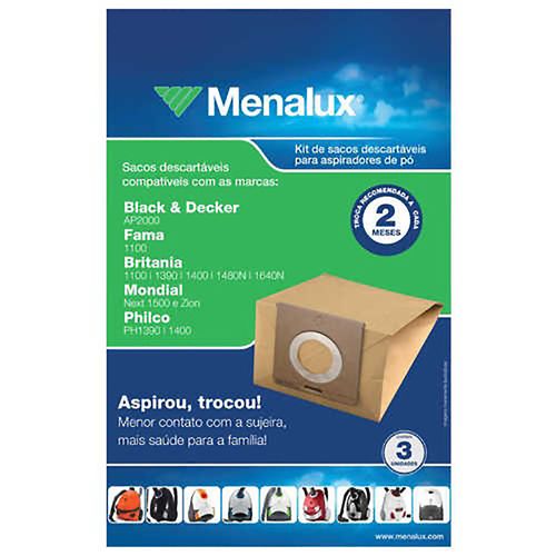 Kit com  3 sacos descartáveis MENALUX (SIM01) Eletroclux