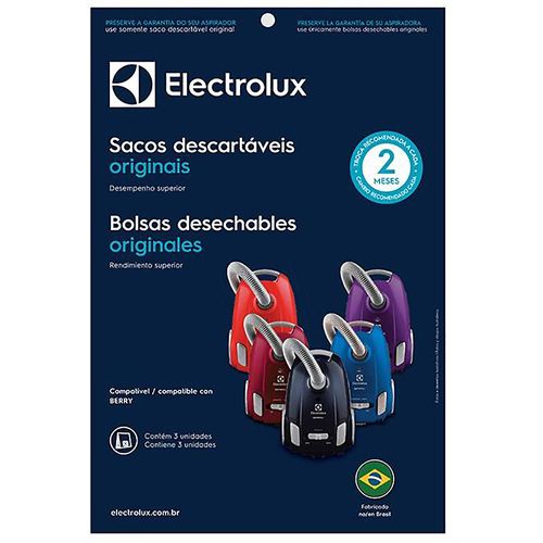 Kit com 3 sacos descartáveis modelos Berry (SBEBE) Electrolux