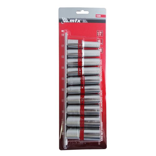 Jogo de Soquete 1/2" Sextavado Longo 10-22mm c/ 10 Peças 135909 MTX