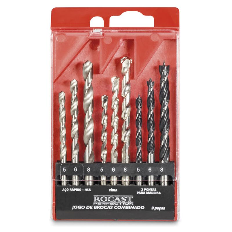 Jogo-de-Brocas-Combinadas-Paralela-Aco-Rapido-Vidia-Madeira-9pcs-ROCAST