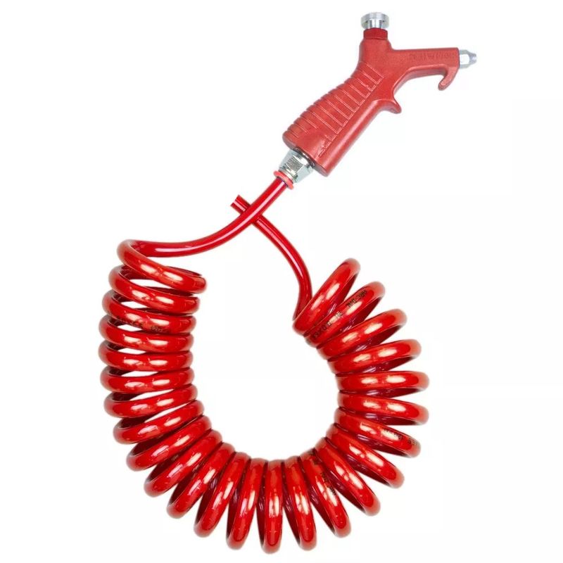 Mangueira-Espiral-em-PU-1-4-BSP-e-Bico-de-limpeza-de-Aluminio-Vermelho-LUBEFER