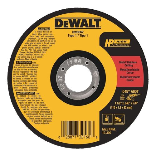 Disco de Corte 115x1,0x22mm Inox DEWALT