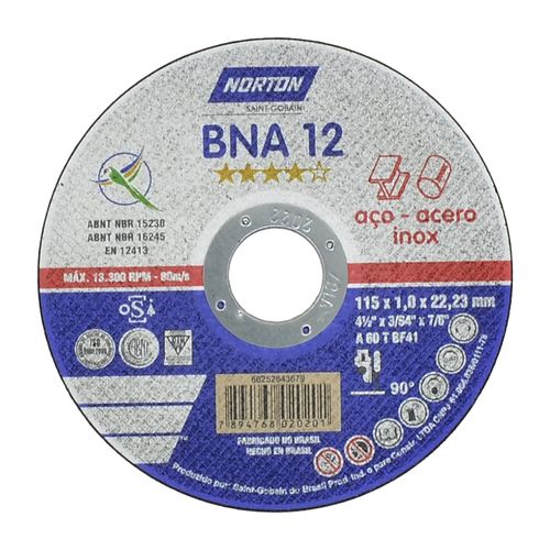 Disco de Corte 115x 1,6x 22,23mm BNA12 Azul Ref 66252843680 NORTON