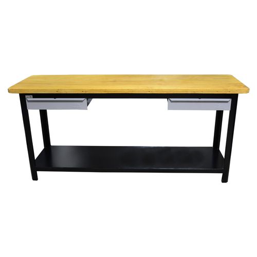 Bancada 1500x 600x 920mm com Tampo de Madeira 40mm 2 Gavetas PRETA Ref 152CD FERCAR