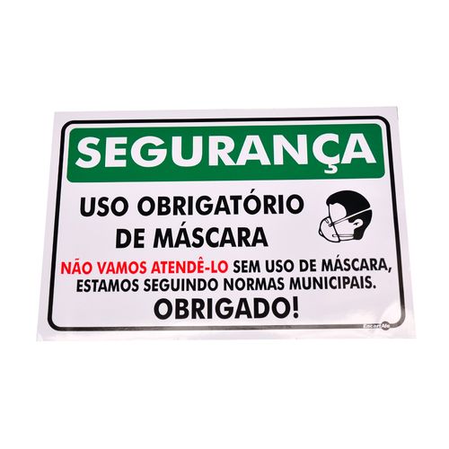 Placa de Sinalização SEGURANÇA USO OBRIGATÓRIO DE MÁSCARA Ref AV 87 ENCARTALE