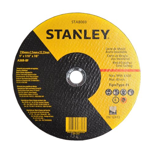 Disco de Corte 230x 2,5x 22,23mm Metal e Aço Inoxidável Ref STA8069 STANLEY