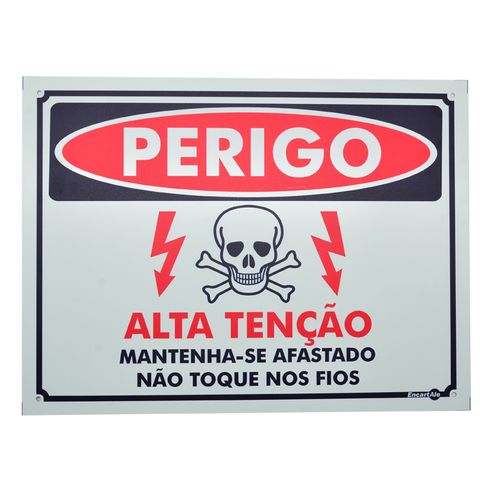 Placa de Sinalização 300x400mm - PERIGO ALTA TENSÃO MANTENHA-SE AFASTADO NÃO TOQUE NOS FIOS - ENCARTALE
