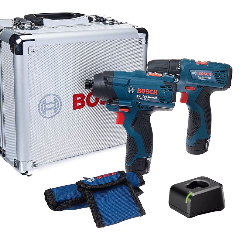 Combo-Parafusadeira-GSR120Li-e-Furadeira-GDR120Li-com-Case-de-Aluminiio-Carregador-Bateria-Brocas-e-Bits-BOSCH