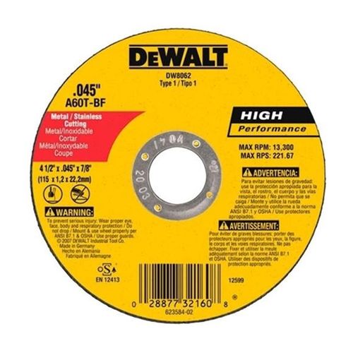 Disco de corte 115x 1,2x 22,2mm INOX DW8062-AR DEWALT
