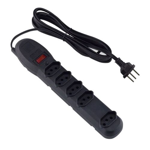 Protetor e Adaptador Elétrico com 5 Tomadas Bivolt 3m Preto FORCE LINE