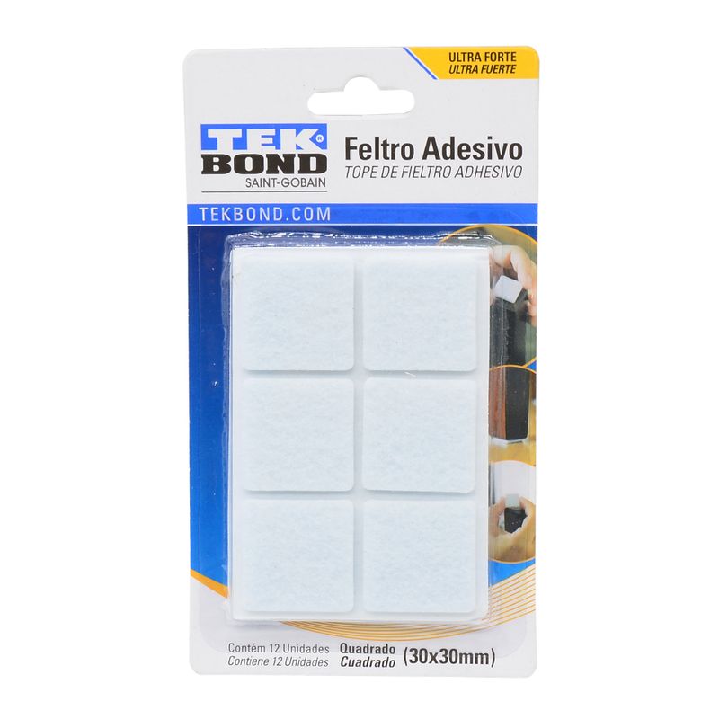 Feltro Adesivo Quadrado 30mm com 12 Unidades Branco - Tekbond