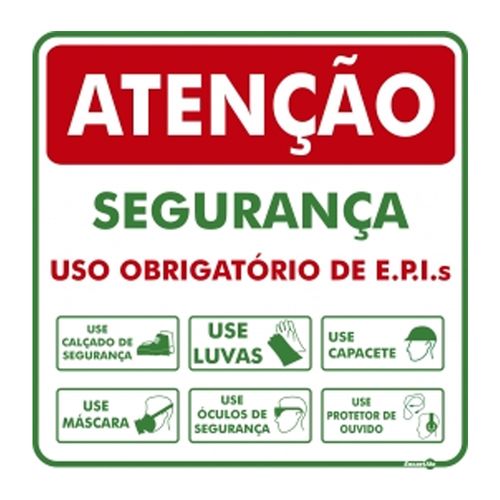 Placa Sinalizadora 600x 600mm SEGURANÇA USO OBRIGATÓRIO DE EPI´S PS594 ENCARTALE