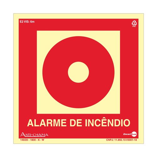 Placa de Sinalização 180x180mm ALARME DE INCÊNDIO PAF482 ENCARTALE