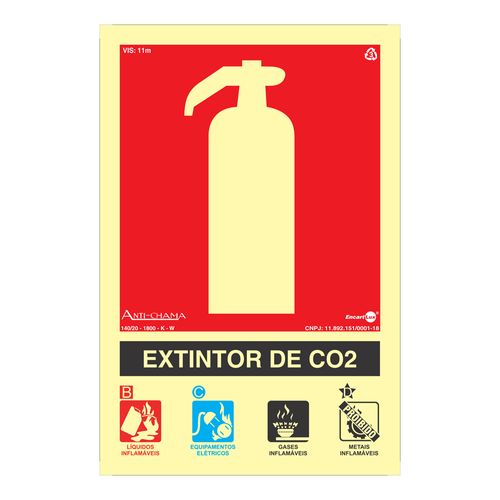 Placa de Sinalização 150x200mm EXTINTOR DE CO2 PAF760 ENCARTALE