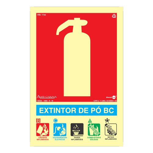 Placa de Sinalização 200x300mm EXTINTOR DE PÓ BC PAF772 ENCARTALE