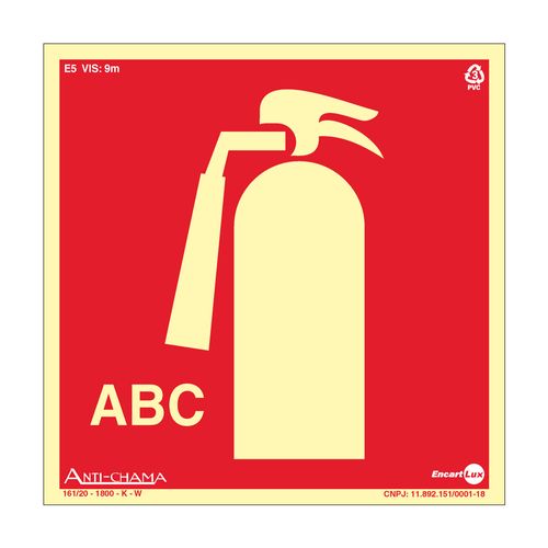 Placa de Sinalização 180x180mm EXTINTOR ABC PAF481 ENCARLATE