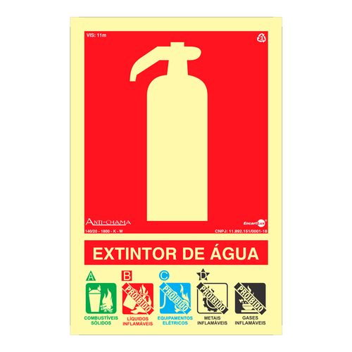 Placa de Sinalização 200x300mm EXTINTOR DE ÁGUA PAF768 ENCARTALE