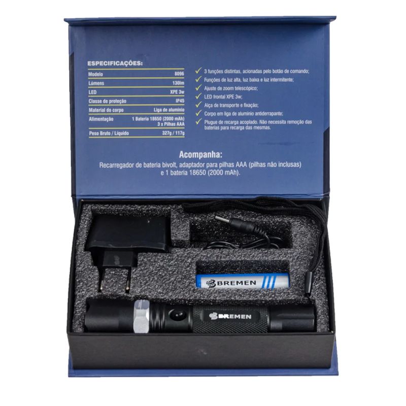 Lanterna-Recarregavel-Tatica-LED-XPE-3W-130LM-Com-Bateria-8096-BREMEN