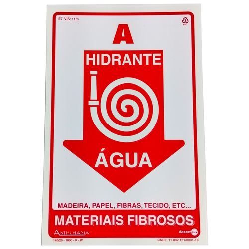Placa de Sinalização HIDRANTE ÁGUA Ref PAF299  ENCARTALE
