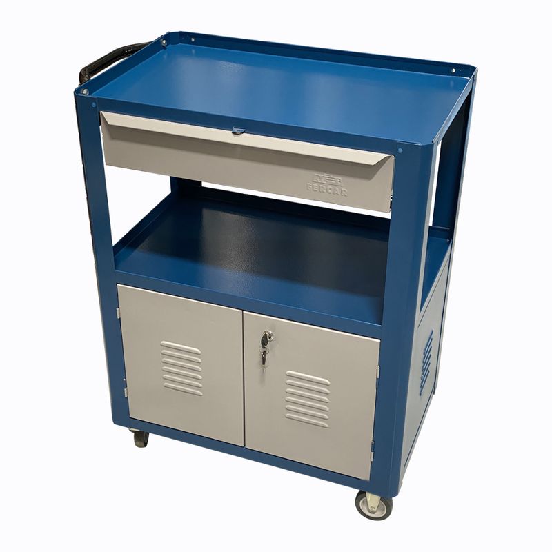 Carro-Porta-Ferramentas-Semi-Fechado-com-1-Gaveta-Azul-Ref-C05-FERCAR