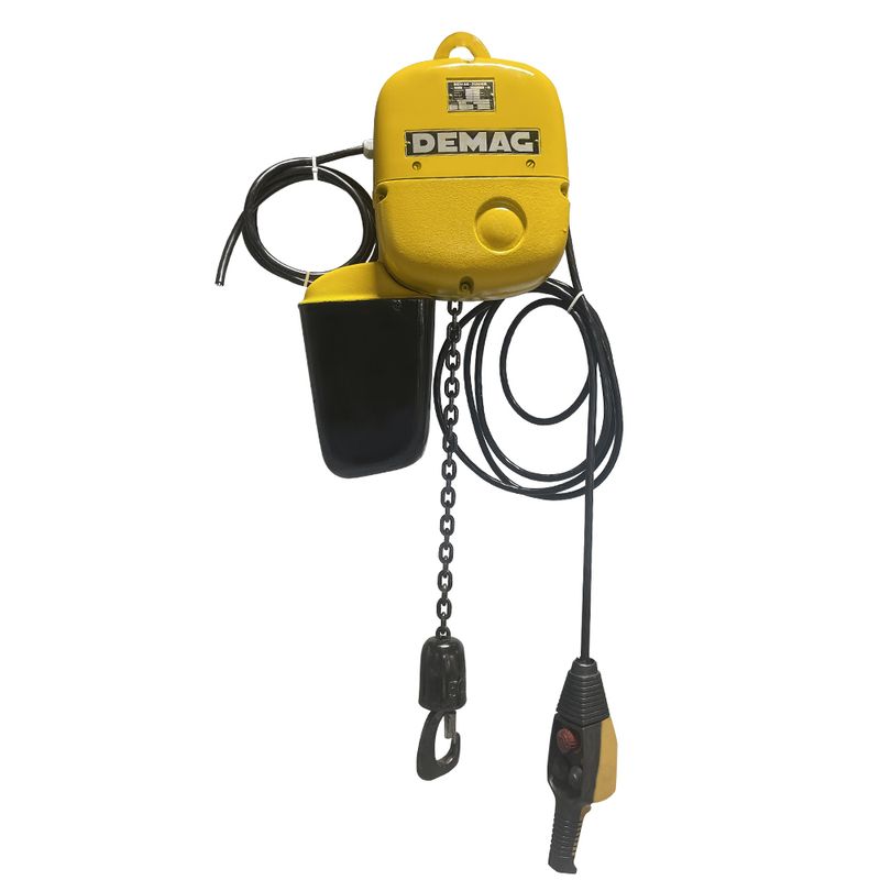 Talha-Eletrica-Fixa-de-Corrente-500Kg-x-4Mts-2-Velocidades-PK5N-1F-DEMAG-RECONDICIONADO-