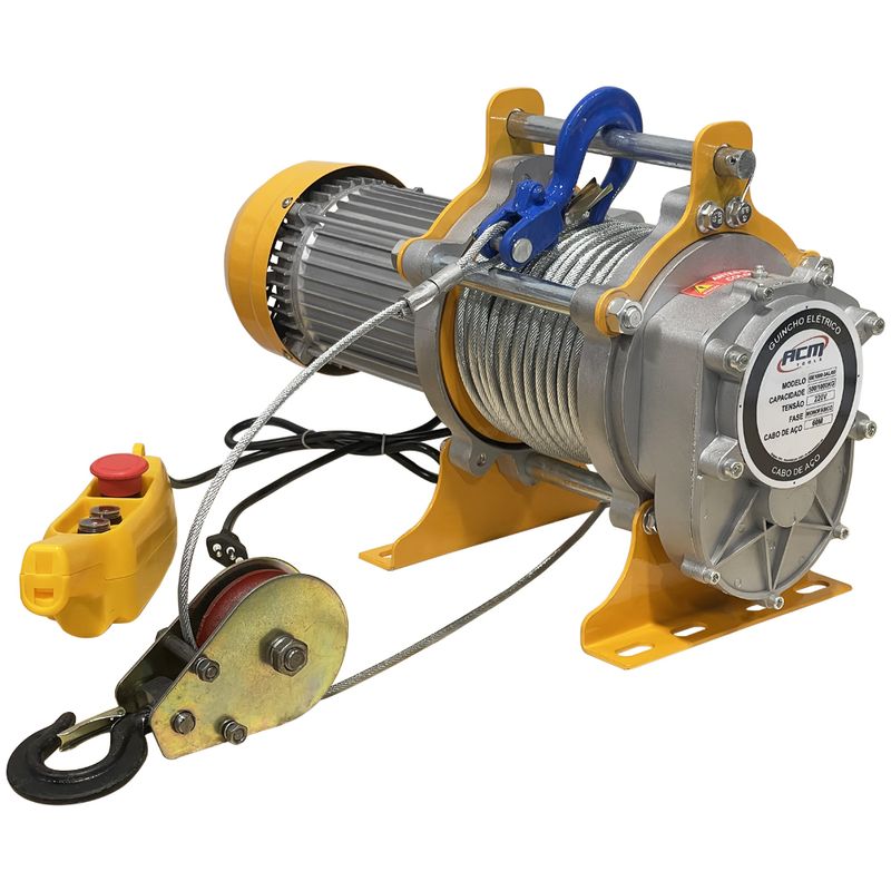 Guincho-Eletrico-1Ton-com-30Mts-Cabo-de-Aco-Fixo-Aluminio-220V-Trifasica-GE1000-3AL-60-ACM-Tools-