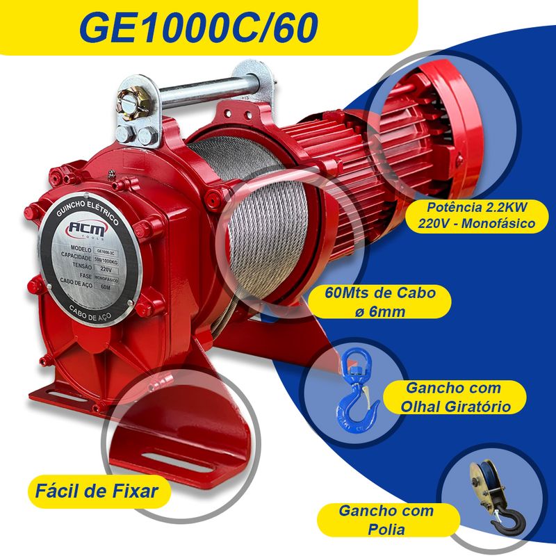 Guincho-Eletrico-Fixo-1Ton-x-60Mts-220V-GE1000C-60-ACM-TOOLS