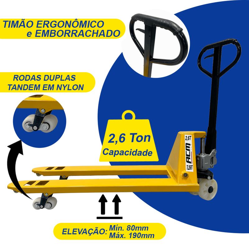 Paleteira-Hidraulica-Manual-26Ton-Estreito-Rodas-em-Nylon-Tandem-TL26RT-ACM-TOOLS