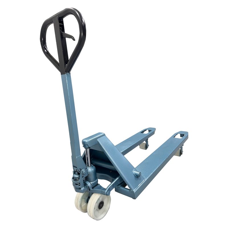 Paleteira-Hidraulica-Manual-2Ton-Estreito-Rodas-Simples-em-Nylon-DEMATIC-RECONDICIONADO