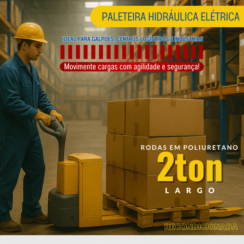Paleteira Elétrica Hidráulica 2 Ton Roda Poliuretano Largo Com Bateria EJE120 RECONDICIONADO