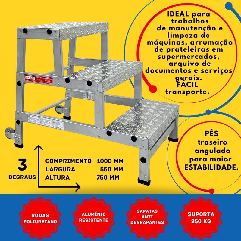 BANQUETA PRO 03 DEGRAUS SUPER REFORCADA 750MM BANPRO ESCALEVE -3-