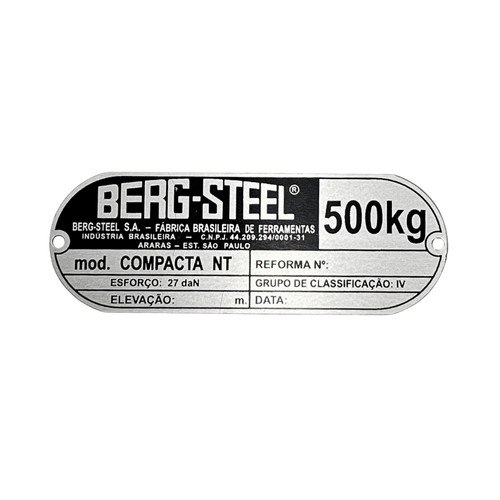 Placa de identificacao 111 X 40 X 0,8MM NT 0,5T 4313 15177800 BERG STEEL